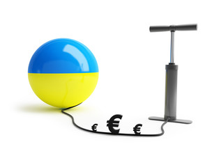 Ukraine pump euro money on a white background