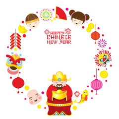 Chinese New Year Text with Icons and Chinese God