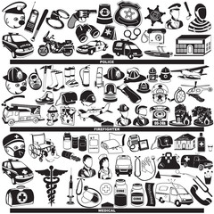 police firefighter medical profession icons