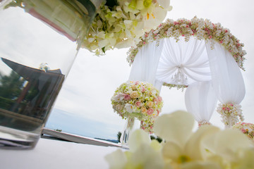 Floral arrangement at a wedding ceremony