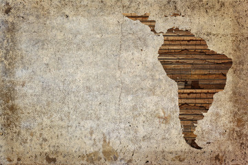 Grunge vintage wooden plank world map background.