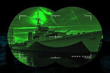 Night vision watching at a warship - Concept Photo.