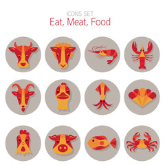 Icons Set : Animal Meat Seafood and Eating