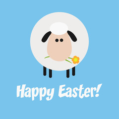 Funny White Sheep With A Flower Modern Flat Design Easter Card