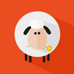 White Sheep With A Flower.Modern Flat Design Icon Illustration 4