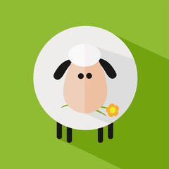 Sheep With A Flower.Modern Flat Design Icon  Illustration 1