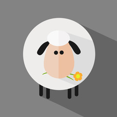 White Sheep With A Flower.Modern Flat Design Icon Illustration 2