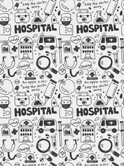 Naklejka premium Hospital elements doodles hand drawn line icon,eps10