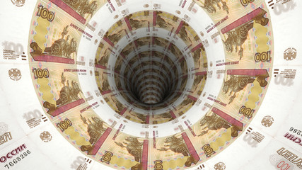 Fototapeta na wymiar Background from Russian ruble banknotes in perspective view