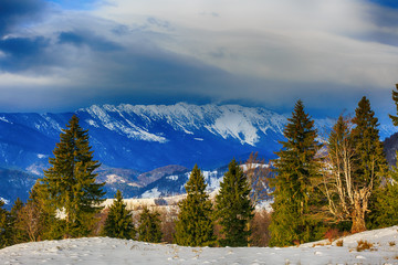 winter landscape in Piatra Craiului Mountains Romania