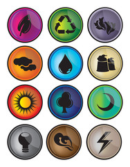 Glossy Icons Buttons for Environmental and Renewable Energy