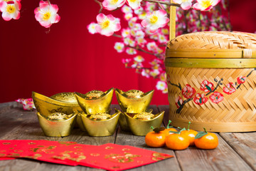 Chinese New Year Decoration plum blossom and gold bullion symbol