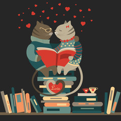 Cats in love reading a book