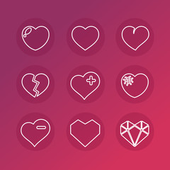 Vector set of love signs. 9 Hearts icons.