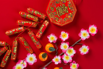 chinese new year decorations top down view with copyspace