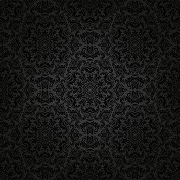Damask Seamless Vector Pattern. Orient Dark Background