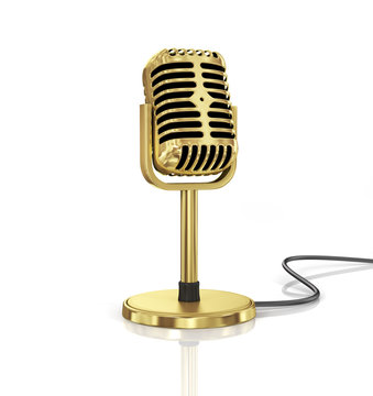 Gold Microphone isolated on the white background. Speaker concep