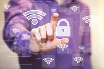 Business button Wifi connection signal lock sign.
