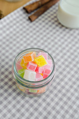Close of colorful fruit jelly