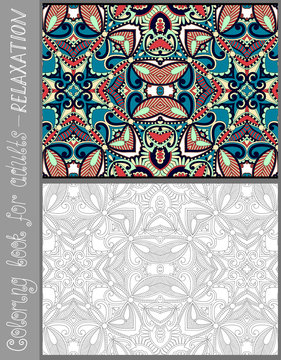 coloring book page for adults - flower paisley design