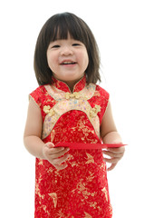 Asian baby holding ang pow or red packet monetary gift
