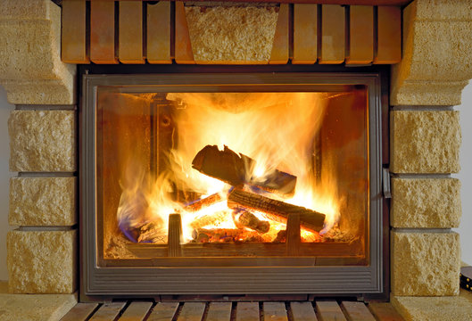 flames in a modern fireplace