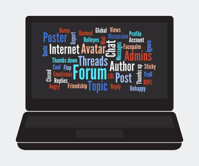 Forum word cloud on laptop screen
