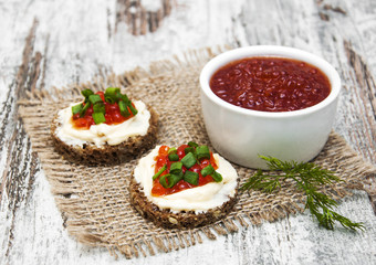 canape with red caviar
