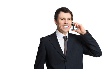businessman isolated on white with mobile phone