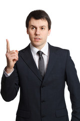 businessman isolated on white thoughtful