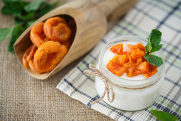 sweet homemade yogurt with dried apricots
