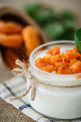 sweet homemade yogurt with dried apricots