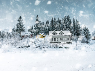 House in the mountains in winter