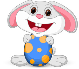 Easter cute bunny holds egg