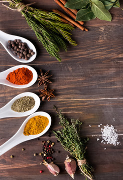 Dry Spices And Green Herbs