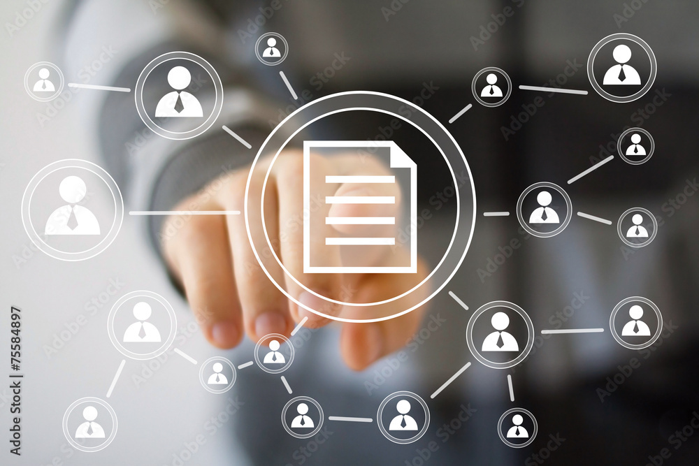 Poster businessman touch button web file icon communication