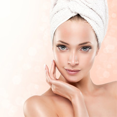 Spa Girl with clean skin . Beautiful Woman After Bath