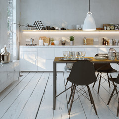Weiße Küche in Altbau Wohnung -  modern white Kitchen