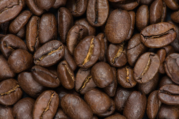 close view on roasted coffee beans