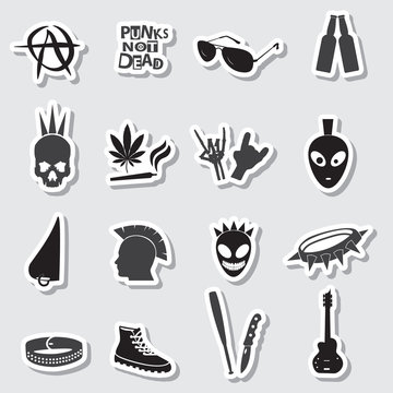 various black punk stickers set eps10