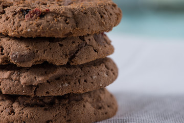 Stack of home baked cookies with chocolate