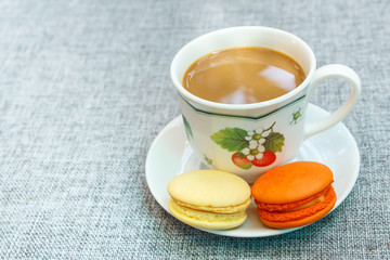French macaroons and coffee.