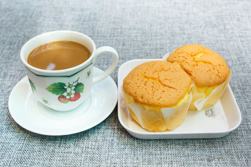Cakes, soft cake and coffee.