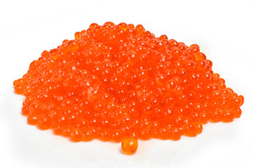 handful of red caviar isolated on a white background