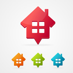 Vector home icon pin set isolated on white