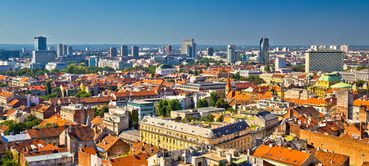 Fototapeta na wymiar Zagreb aerial skyline rooftops view