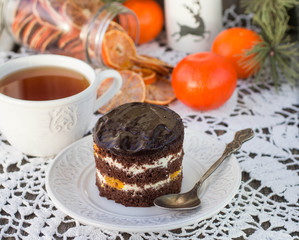 chocolate cake with  mandarins
