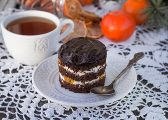 chocolate cake with  mandarins