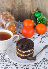 chocolate cake with  mandarins