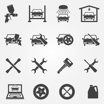 Auto service and repair icon set